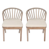 Outdoor Dining Chairs Set of 2 with Acacia Wood and Cream Washable Cushions