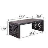 Rustic Carved Wood Coffee Table, Handcrafted Look With Ornate Side Panels