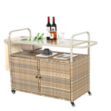 Outdoor Bar Table with Wicker Cabinet and Steel Top