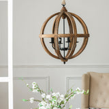 4 Light Wood Chandelier with Adjustable Chain