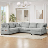 Upholstered U-Shaped Sectional Sofa with Movable Ottoman and Storage Pockets - Multiple Colors