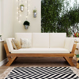 Topmax Outdoor Adjustable Patio Wooden Daybed Sofa Chaise Lounge with Cushions