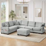 Upholstered U-Shaped Sectional Sofa with Movable Ottoman and Storage Pockets - Multiple Colors