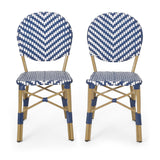 Outdoor Rattan and Aluminum French Armless Bistro Chairs Set - Navy Blue