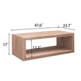 Rustic Beaded Edge Coffee Table – 47.6' Rectangular Center Table with Open Storage Shelf, Natural Finish, Modern Farmhouse Style