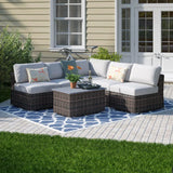 Wicker Sectional Sofa with Cushions and Table - Gray
