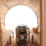 Blisspod, Prague, Canadian Red Cedar Outdoor Steam Barell Sauna, 2-4 / 4-6 persons with Full Glass Back & 2 front Porch seats