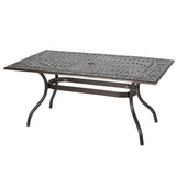 Celestine Outdoor Cast Aluminum Dining Table with Floral Lattice Design and Umbrella Holder