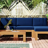 TOPMAX Outdoor 5-Piece Wood Sectional Patio Sofa Set with Blue Cushions
