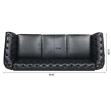 84.65" Black PU Rolled Arm Chesterfield Three Seater Sofa
