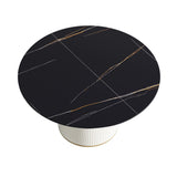 Modern Artificial Stone Round Plywood Base Dining Table, Can Accommodate 6 People, (Not Including Chairs) - Black / Beige