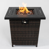 28-Inch Black Wicker Outdoor Propane Gas Fire Pit Table with Steel Top