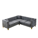 L-Shaped Corner Sofa, 5 Seater Sectional With Tufted Design