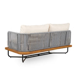 Lucca Outdoor Acacia Wood Rope Woven Sofa Sectional Set with Water-Repellent Cushions
