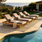 Light Teak Acacia Wood Chaise Lounge Set