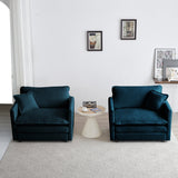 Accent Chair Set of 2, Blue Chenille Upholstered Armchairs