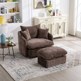 46.1" W Upholstered Oversized Swivel Accent Chair with Ottoman