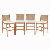4 Pieces Natural Outdoor Bar Stool Solid Acacia Wood and Woven Wicker