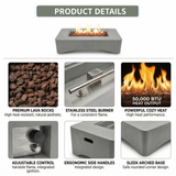 56' Propane Fire Pit Table - Rectangular Outdoor Gas Fire Pit