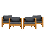Patio Conversation Set with Foldable Acacia Wood Table and Cushioned Armchairs