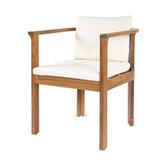 Outdoor Dining Chair Set of 4 with Curved Acacia Wood Arms and Cream Cushions