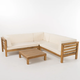 OANA Outdoor Wooden Sectional Set with Cushions, Beige
