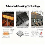 75300 BTU 6 Burners Deluxe Stainless Steel Gas Outdoor Kitchen Barbecue Island Grill
