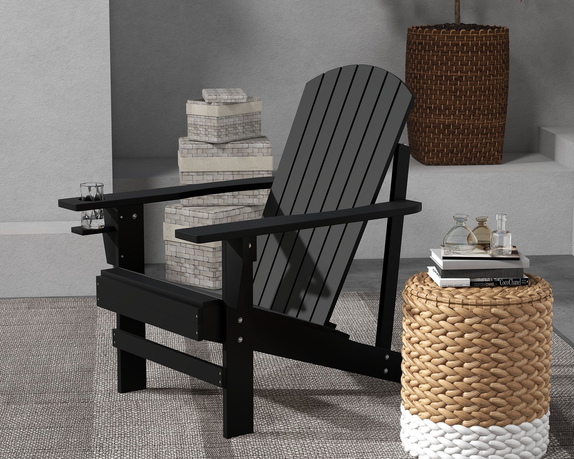 Classic Wood Adirondack Chair with Cupholder