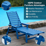 HDPE Chaise Lounge Chair Outdoor, Pool Lounge Chairs with 4-Position Adjustable Backrest, Supports Up to 360 LBS for Patio Poolside Deck Beach Backyard (blue)