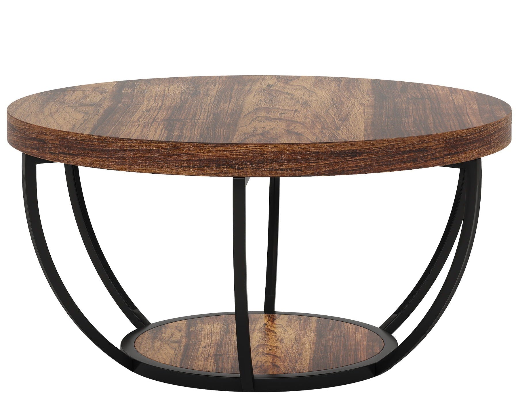 2 Tier Circle Coffee Table With Storage Shelves