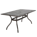 Celestine Outdoor Cast Aluminum Dining Table with Floral Lattice Design and Umbrella Holder