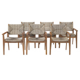 Durable Outdoor Dining Chair with Acacia Wood Frame, Handwoven Wicker Seat, Brown Finish, Patio Garden Furniture, (Compatible with Matching Table) Set of 2