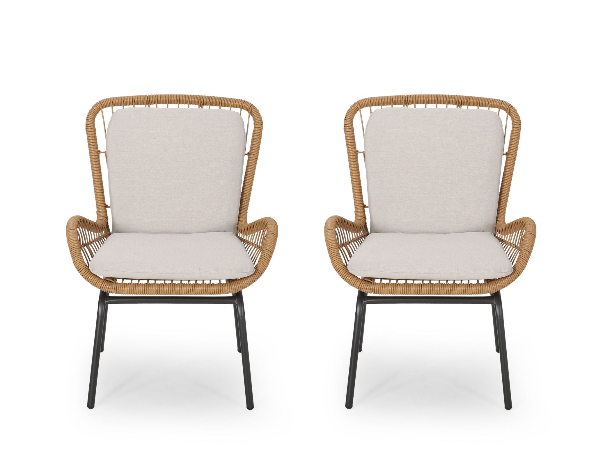 Outdoor Wicker Club Chair With Cushions (Set of 2)