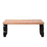 Black Scroll Base Coffee Table – 47' Rectangular Wood Living Room Table with Natural Top – Modern Farmhouse Accent Table – Elegant Centerpiece with Ornate Carved Design