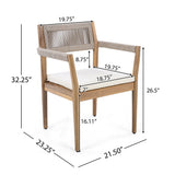 Braided Acacia Wood Outdoor Dining Chairs Set of 4 – Teak Look with Beige Rope & Cream Cushions