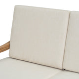 Outdoor Acacia Wood Loveseat with Cushions, Natural Finish with Beige Fabric