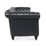 84.65" Black PU Rolled Arm Chesterfield Three Seater Sofa