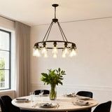 Black Wagon Wheel Chandelier 31.5 Inch Modern Farmhouse Pendant Light