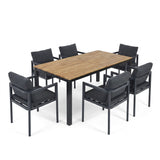 7 Piece Outdoor Dining Set With Table And 6 Chairs - Black / Gray / Teak