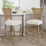 Cane-Back Upholstered Bar Stools Set of 2