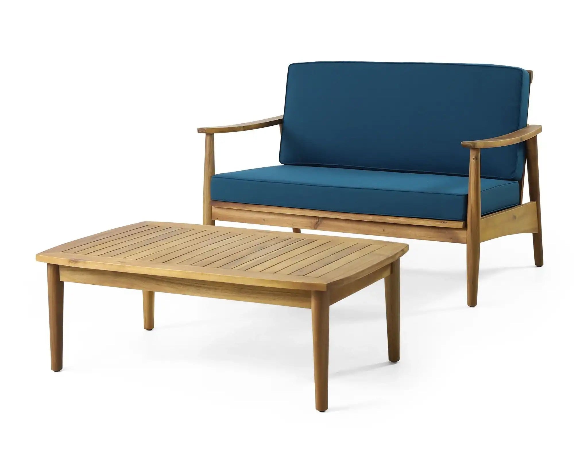 Outdoor Acacia Wood Loveseat Set With Coffee Table