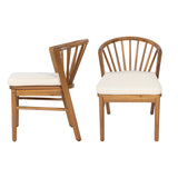 Outdoor Dining Chairs Set of 2, Acacia Wood Patio Chairs with Cushions