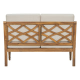 Outdoor Acacia Wood Loveseat with Cushions, Natural Finish with Beige Fabric