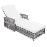 GO 2 Pieces Long Reclining Chaise, Outdoor Wicker Lounge with Armrests, Patio Adjustable Recliner with Soft Removable Cushions, All Weather Rattan Pool Lounge for Poolside & Garden, Beige