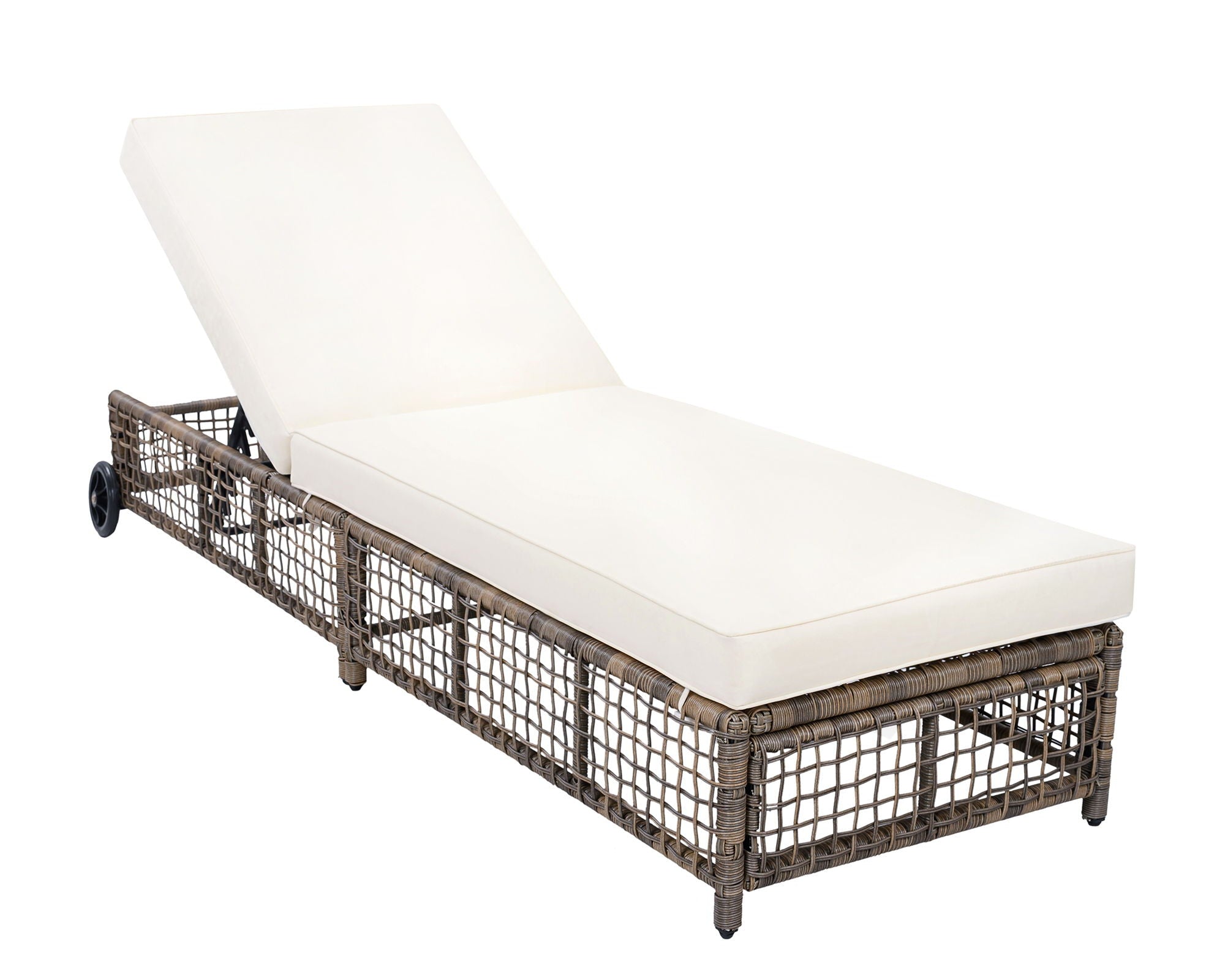 Outdoor Lounge Chair With 5 Position Backrest With Cushion And Wheels