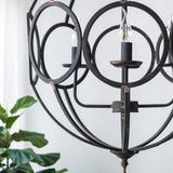 4 Light Metal Chandelier in Black Iron with Adjustable Chain