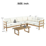 Outdoor Acacia Wood 5-Seater Sectional Sofa Set with Water-Resistant Cushions