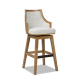 Bahama 30' Cane Rattan High-Back Swivel Bar Stool with Recessed Arms, Two-Tone Neutral Gray Polyester Wool Blend