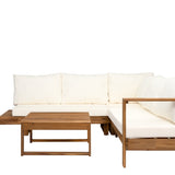 Outdoor 4pc Acacia Wood Sectional Patio Sofa Set