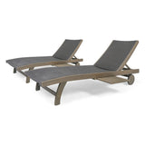 Outdoor Chaise Lounge with Pull-Out Tray and Wicker Seat - Gray